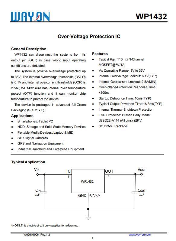 WAYON代理商，維安代理商，負載開關WP1432 ，替換INFINEON HITFET BSP 76.png