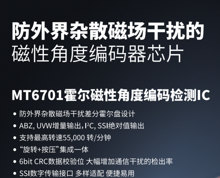 Magntek MT6701.麥歌恩MT6701,國產(chǎn)編碼器芯片, 14bit高精度支持I2C、SPI、PWM等，可替換AS5045,AS5600,AS5047 .png